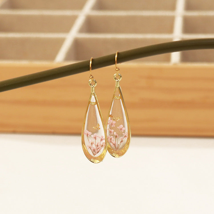 Wholesale 6pcs/pack fashion modern dried flower earrings eternal flower earrings Gold-Plated Retro real flower earrings